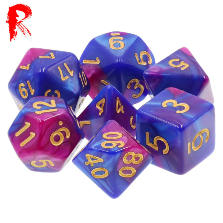Bubblegum Sunset - Multi-Coloured Swirl 7-Die RPG Set - Ronin Games Acrylic Dice - HDB-01