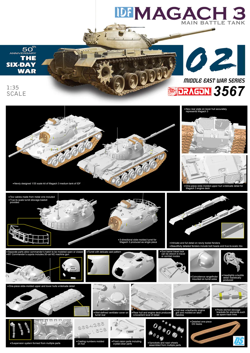 Dragon 1/35 IDF Magach 3 Plastic Model Kit - Image 3