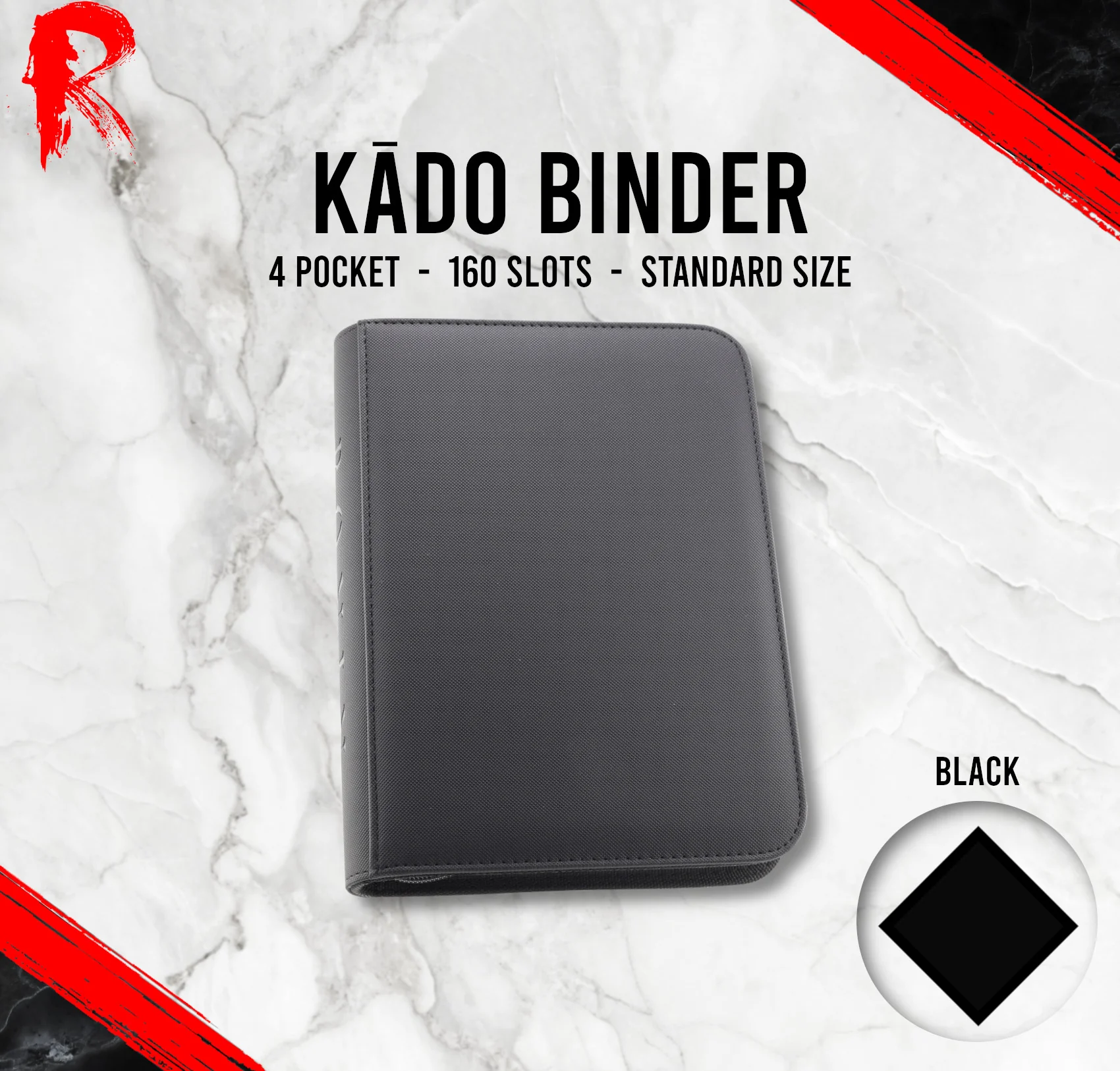 Kādo Binder - 4 Pocket Standard Zip Binder - Black