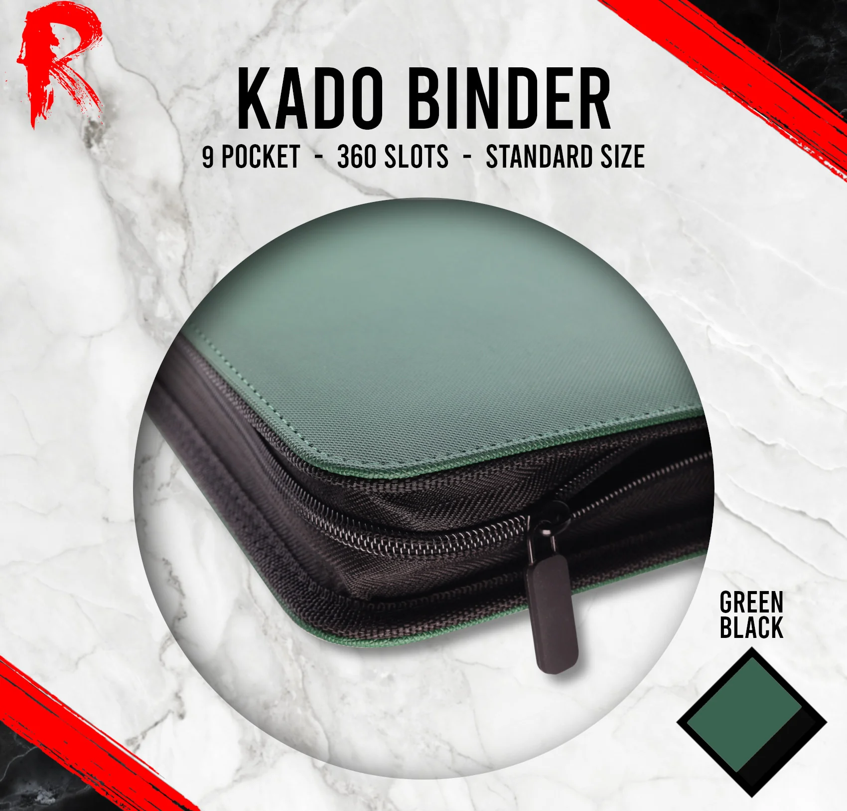 Kādo Binder - 9 Pocket Standard Zip Binder - Green - Image 2