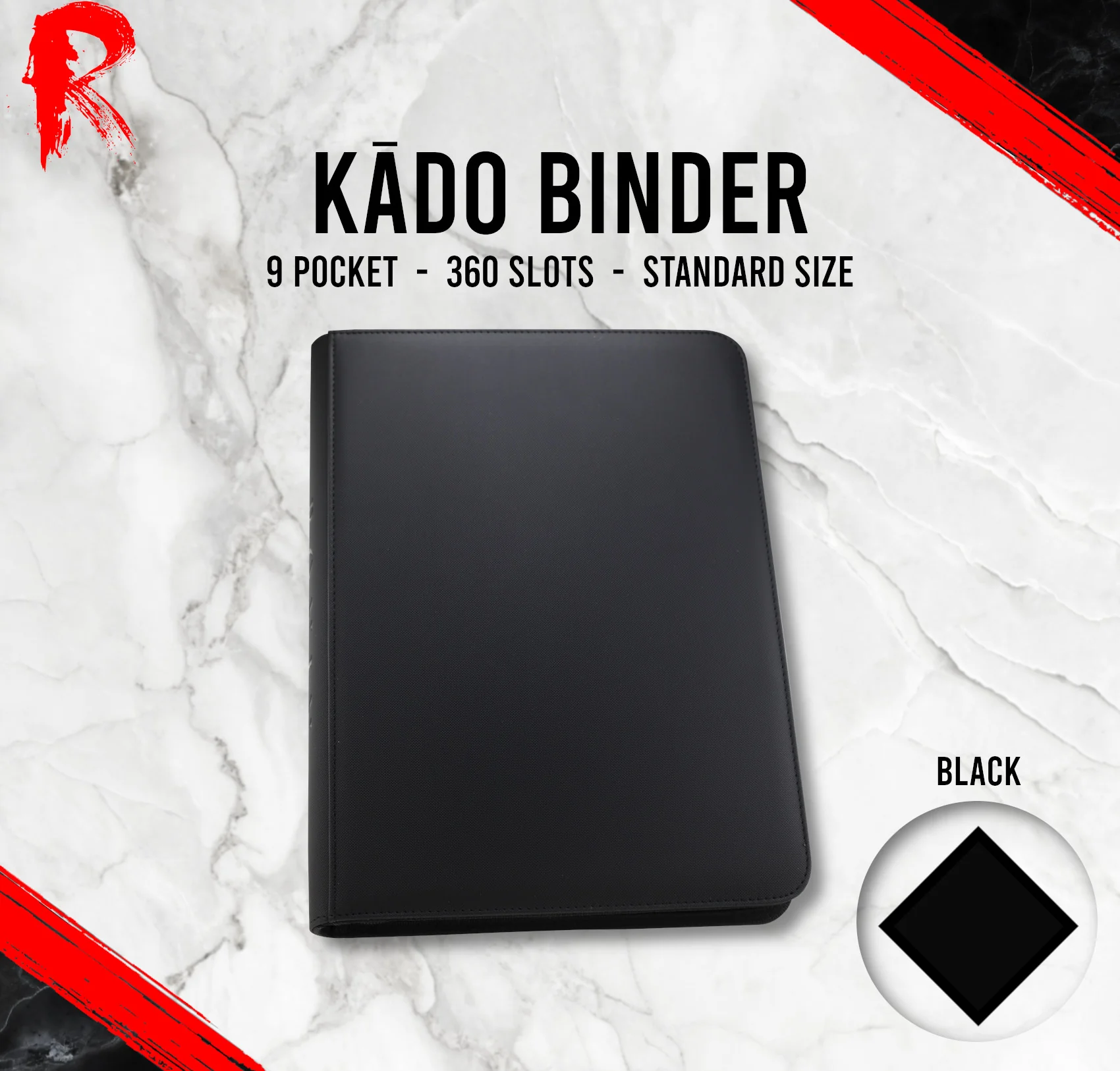 Kādo Binder - 9 Pocket Standard Zip Binder - Black
