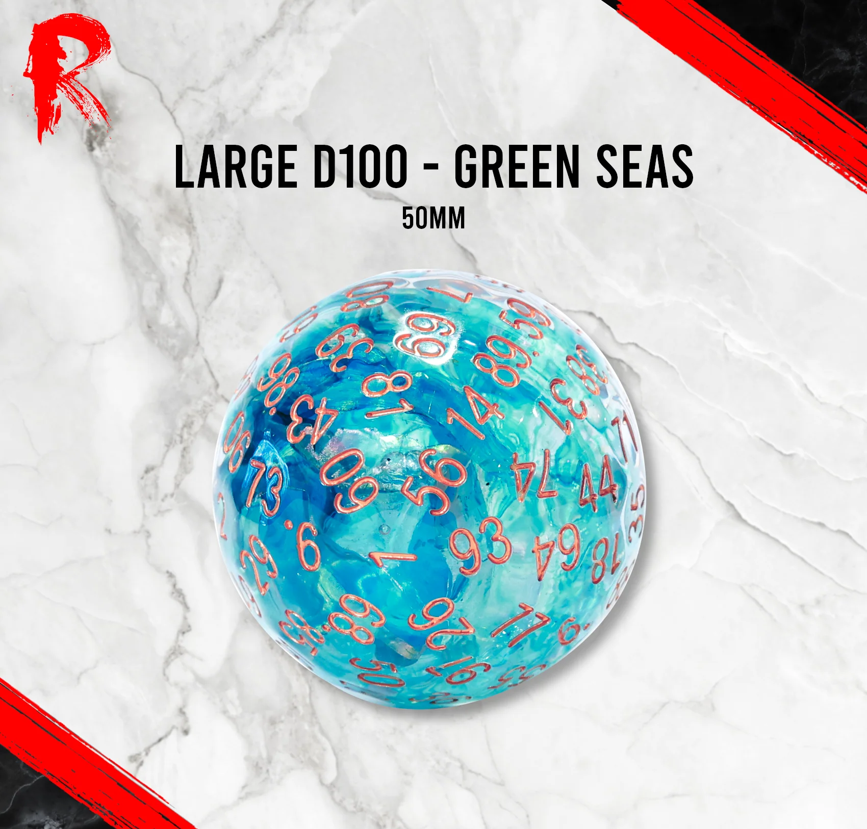 Large D100, 50mm - Green Seas - Ronin Games Dice RD014