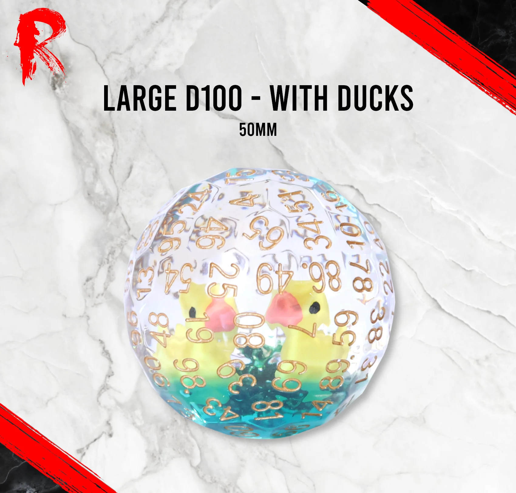 Large D100, 50mm - With Ducks Inside - Ronin Games Dice RD-015