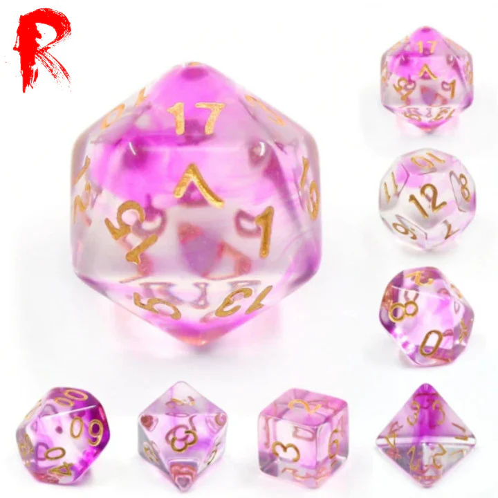 Magic Potion - Clear and Purple 7-Die RPG Set - Ronin Games Acrylic Dice - HDE-01