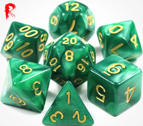 Mystic Jade - Green Pearl with Gold - 7-Die RPG Set - Ronin Games Dice
