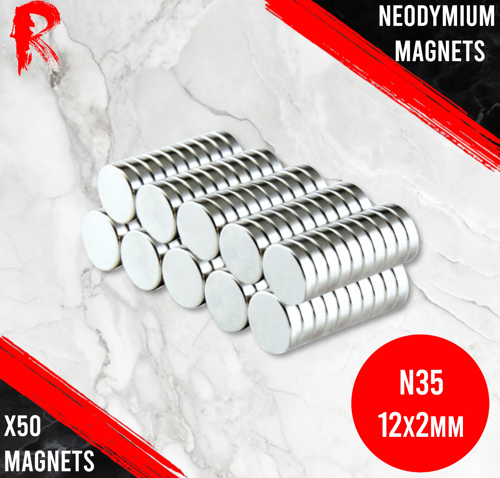 Ronin Games - N35 Neodymium Magnets 12x2mm - 50 Units