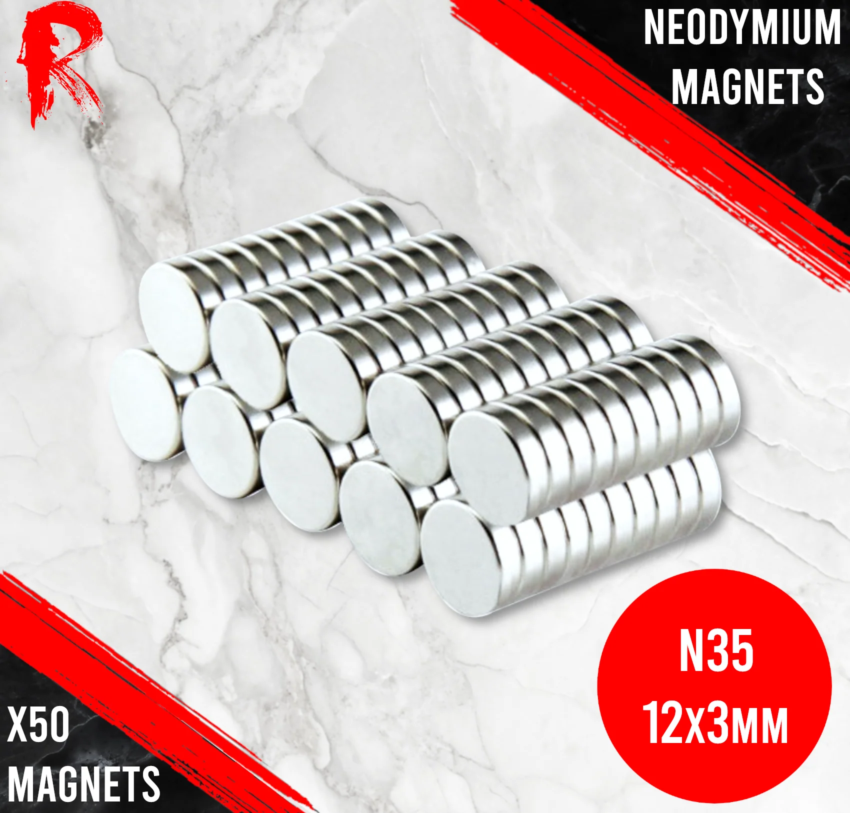 Ronin Games - N35 Neodymium Magnets 12x3mm - 50 Units