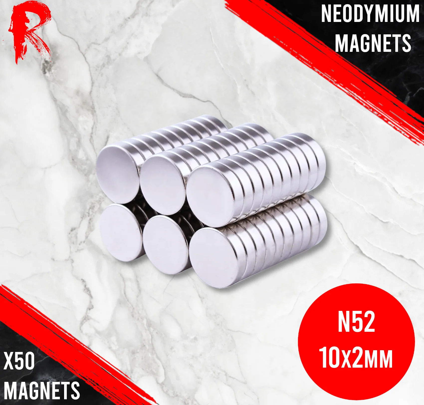 Ronin Games - N52 Neodymium Magnets 10x2mm - 50 Units