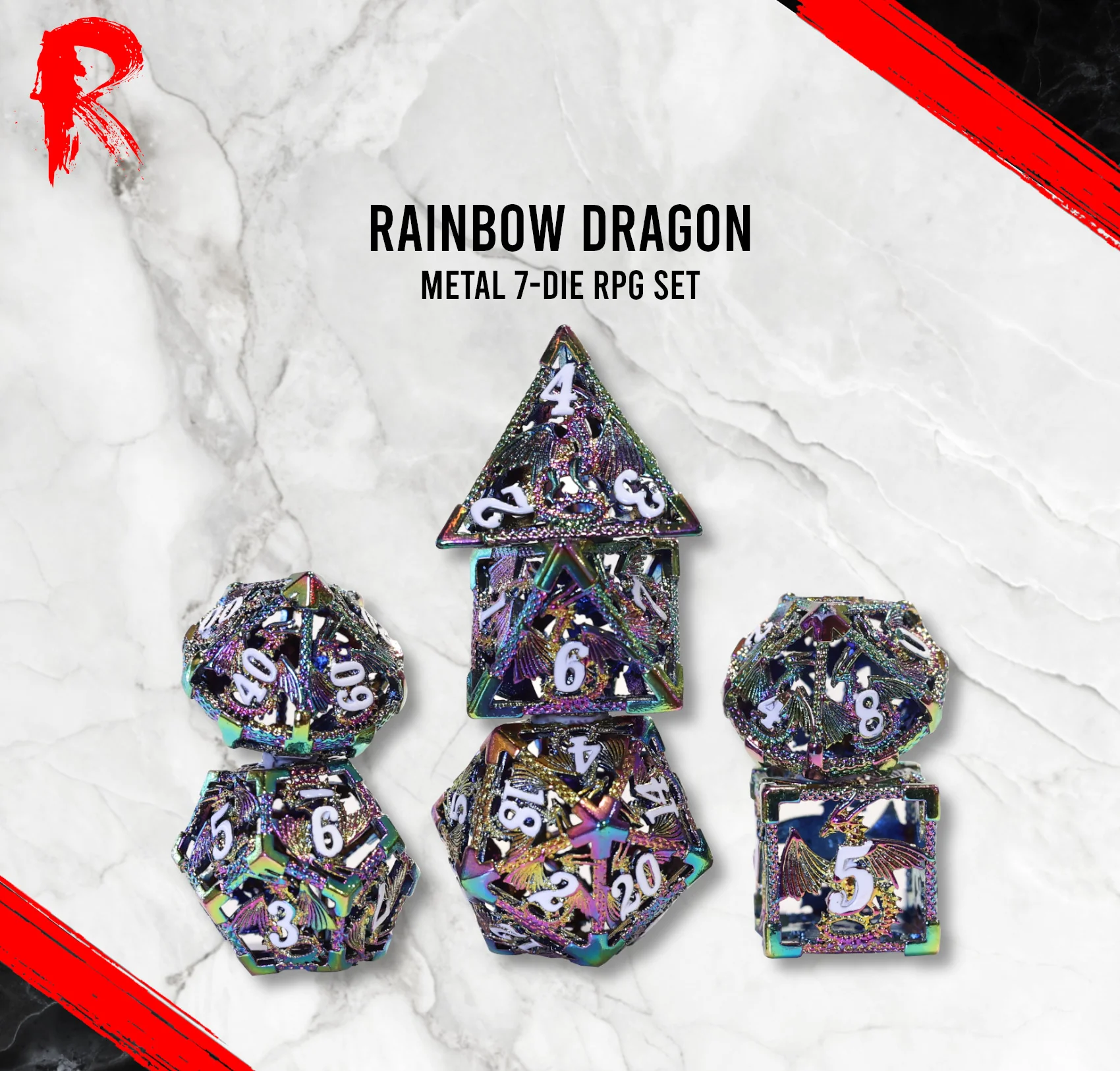 Rainbow Dragon - Metal 7-Dice RPG Set - Ronin Games Dice