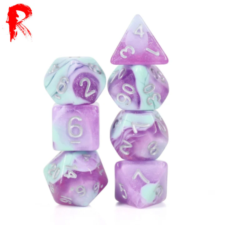 Raspberry Smoothie - Blue/Pink Nebula 7-Die RPG Set - Ronin Games Acrylic Dice - HDAR-52 - Image 2