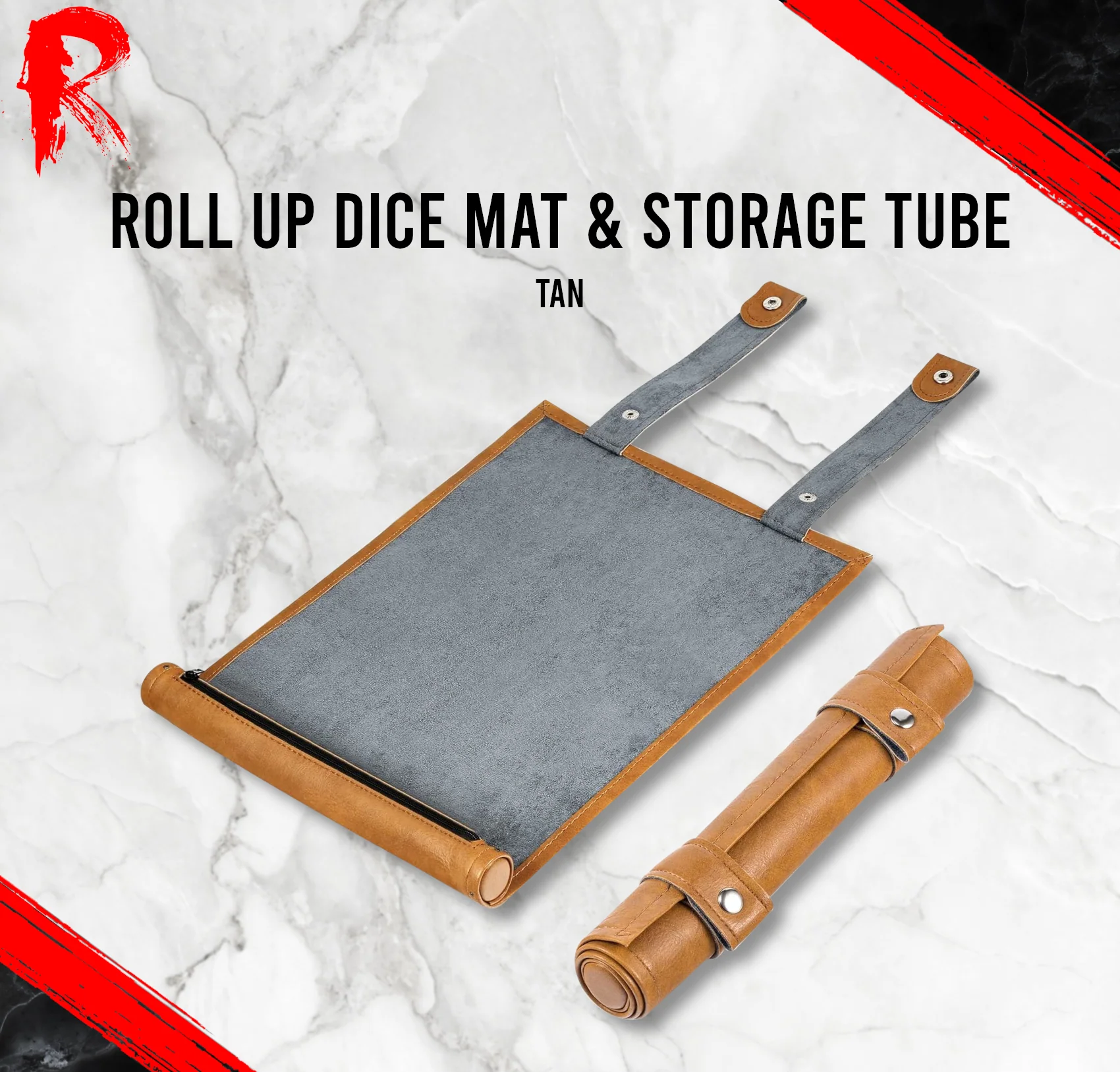 Roll Up Dice Mat & Storage Tube - Tan Leather