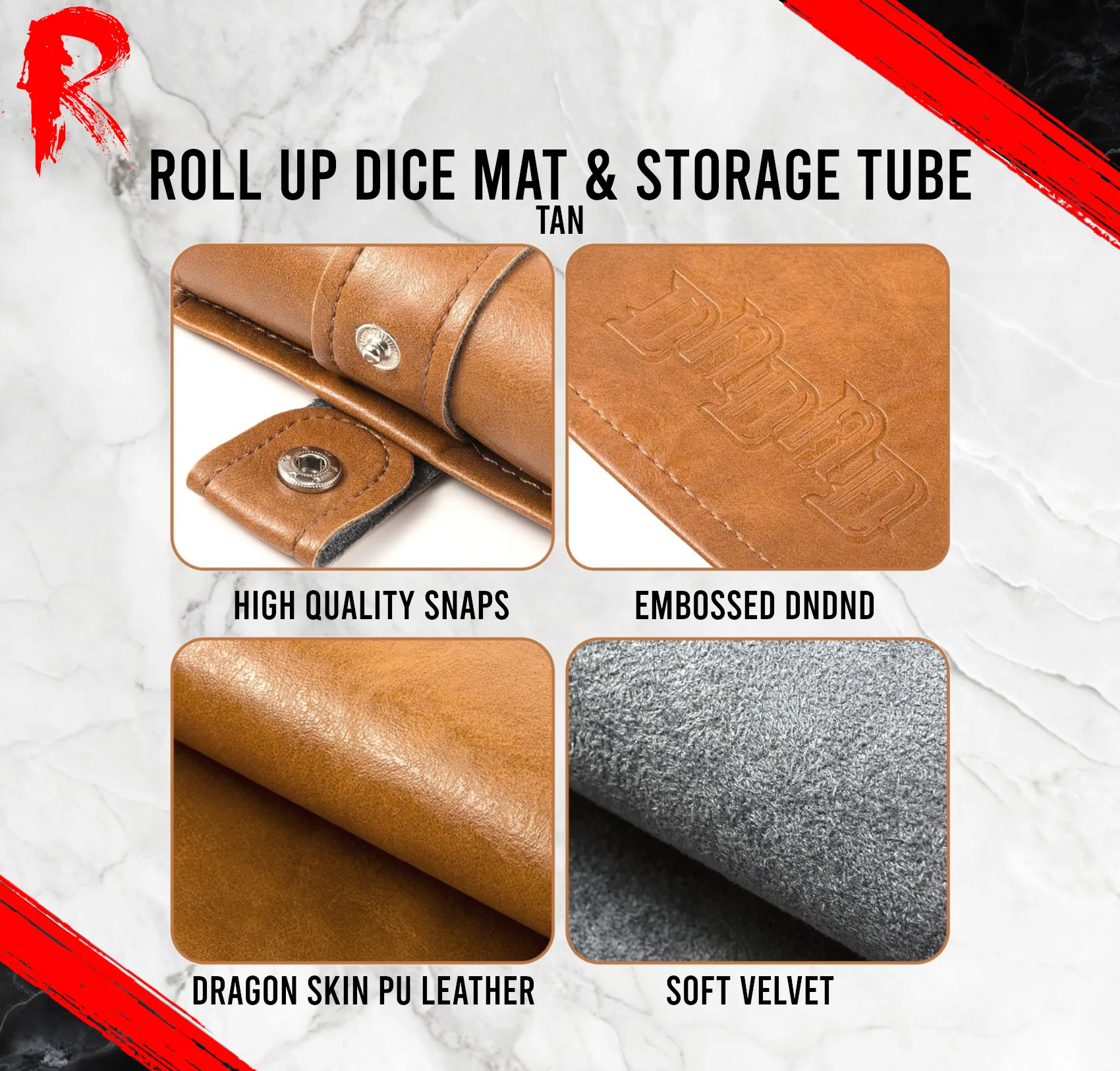 Roll Up Dice Mat & Storage Tube - Tan Leather - Image 3