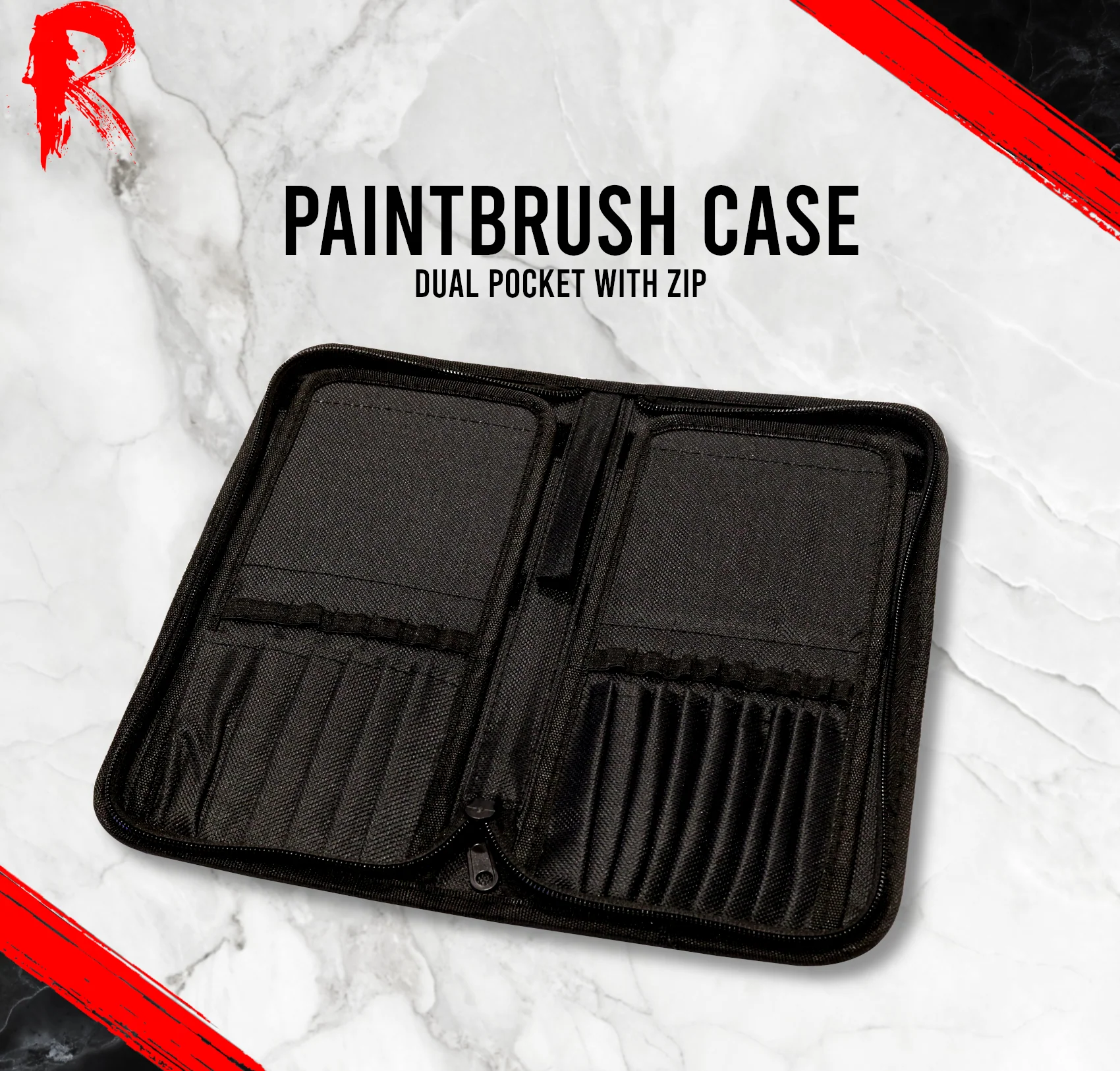 Ronin Games Products - Paintbrush Case - Dual Pocket with Zip - Image 3
