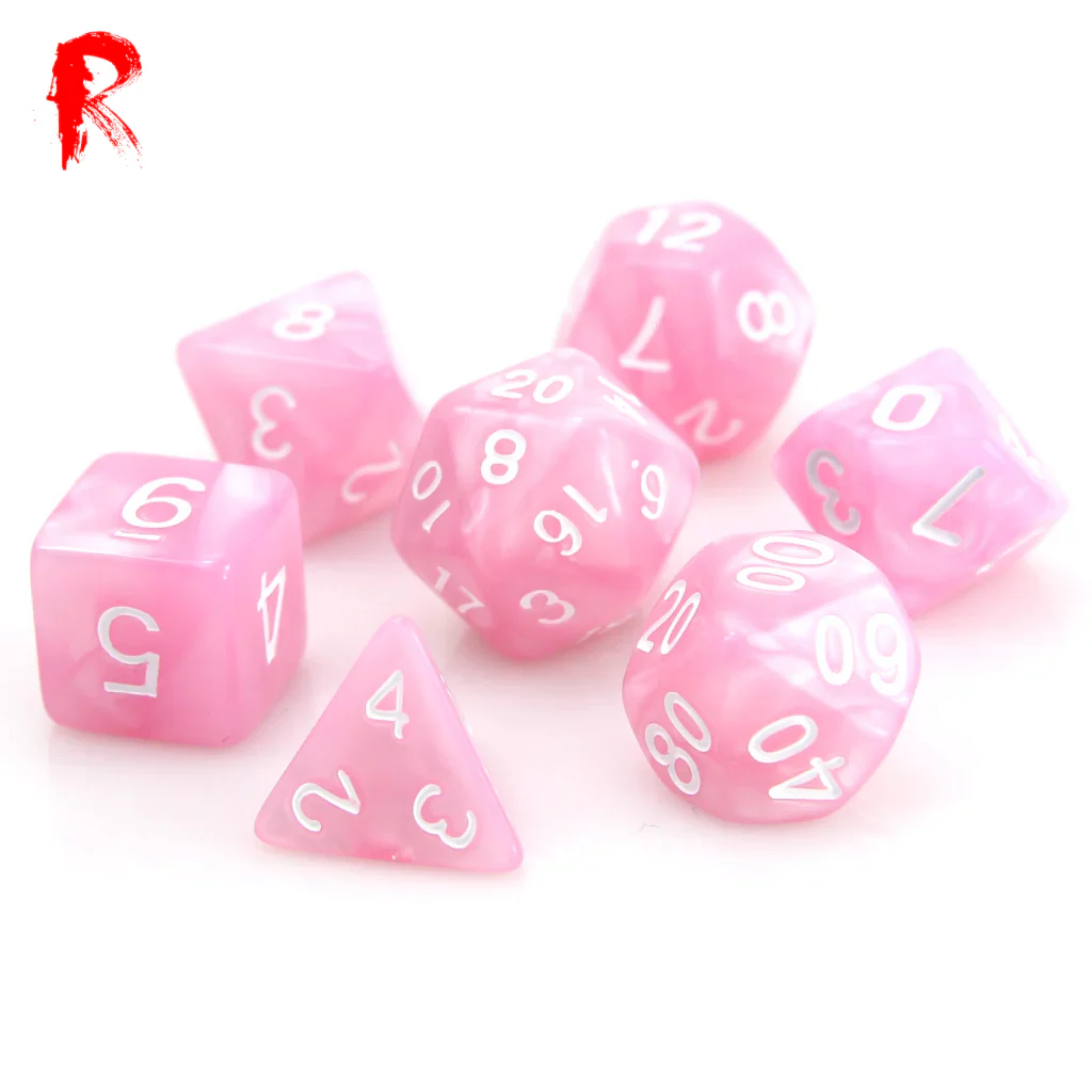 Rose Petal - Pink Pearl 7-Die RPG Set - Ronin Games Acrylic Dice - HDP-12