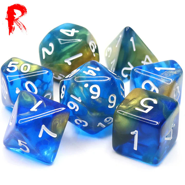 Starry Night - Multi-Coloured Swirl 7-Die RPG Set - Ronin Games Acrylic Dice - HDB-65 - Image 2