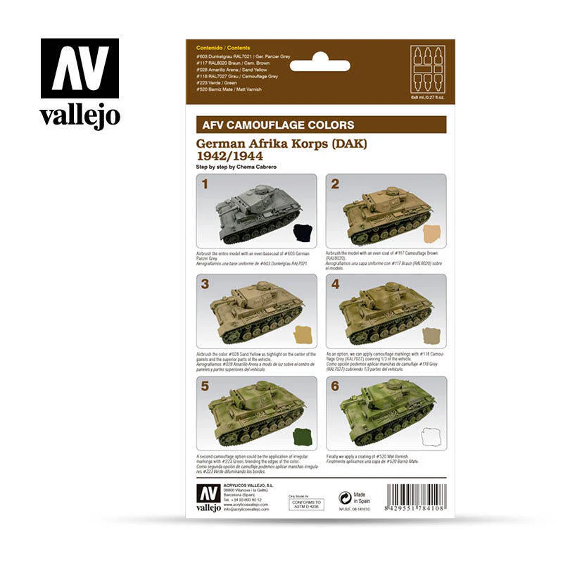 Vallejo Model Air AFV Set German Afrika Korps 1942/1944 (DAK) 6 Colour Acrylic Paint Set - Image 2