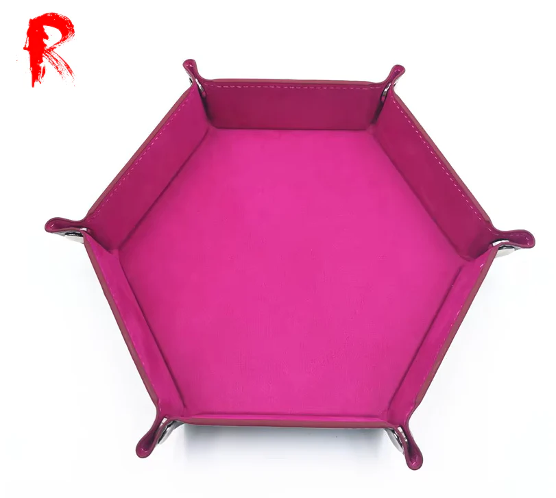 Velvet Folding Hexagonal Dice Tray - Pink (16cm x 16cm) - Ronin Games - RGDT-129