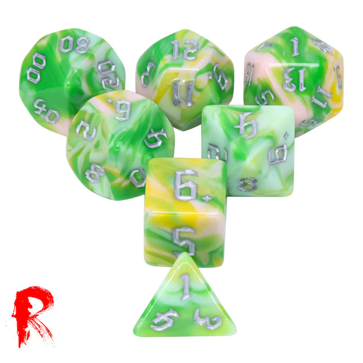 Weeping Willow - Multi-Coloured Swirl 7-Die RPG Set - Ronin Games Acrylic Dice - HDB-84
